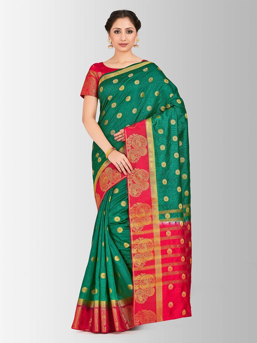 mimosa-green-&-red-art-silk-printed-kanjeevaram-saree