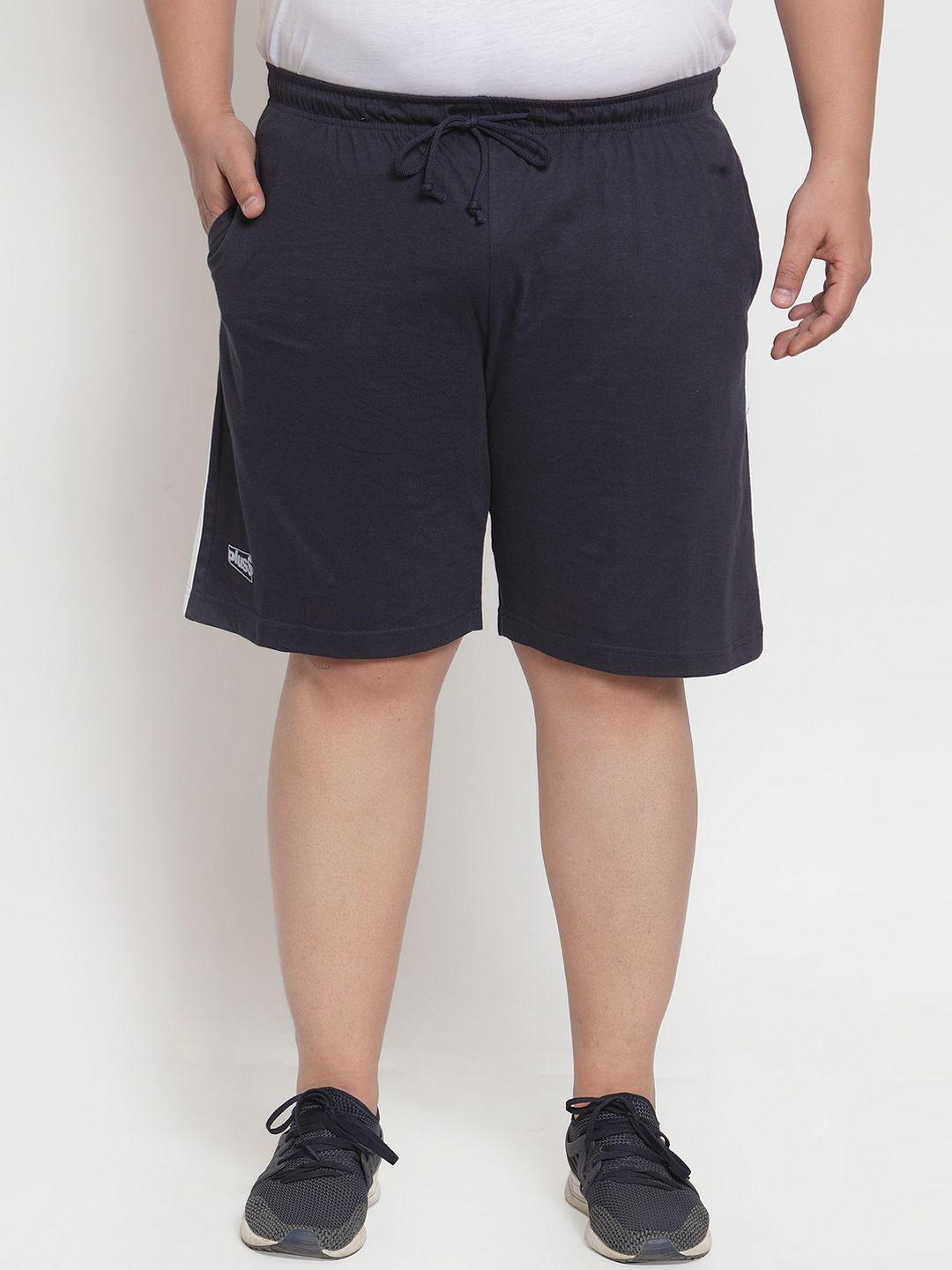 plusS Men Navy Blue Solid Regular Fit Regular Shorts