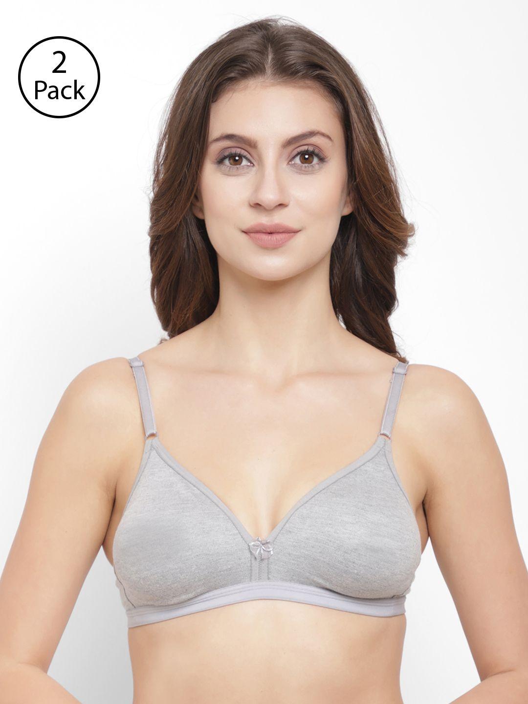 Floret Pack of 2 Grey Melange Solid Non-Wired Non Padded T-shirt Bras T3058