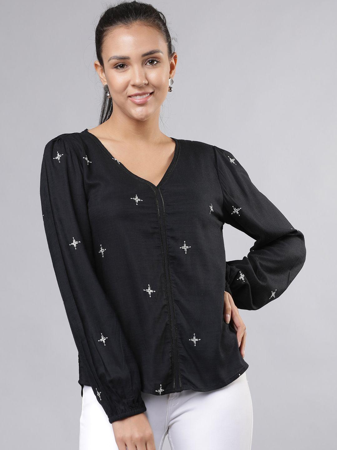 tokyo-talkies-women-black-embroidered-a-line-top