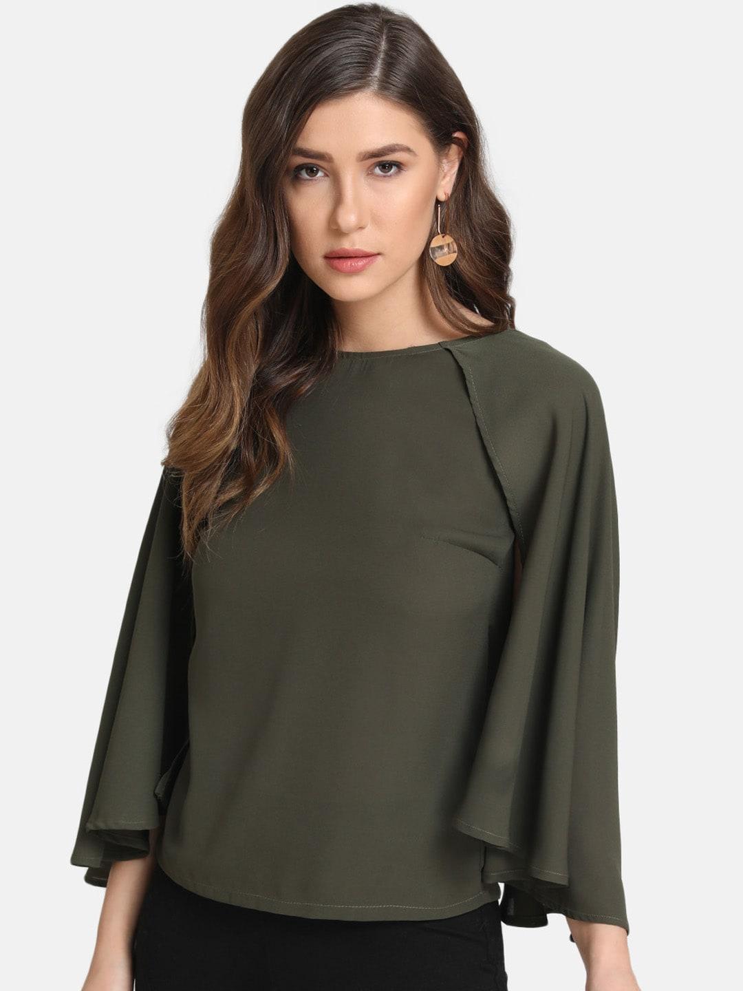 kazo-women-green-solid-cape-top