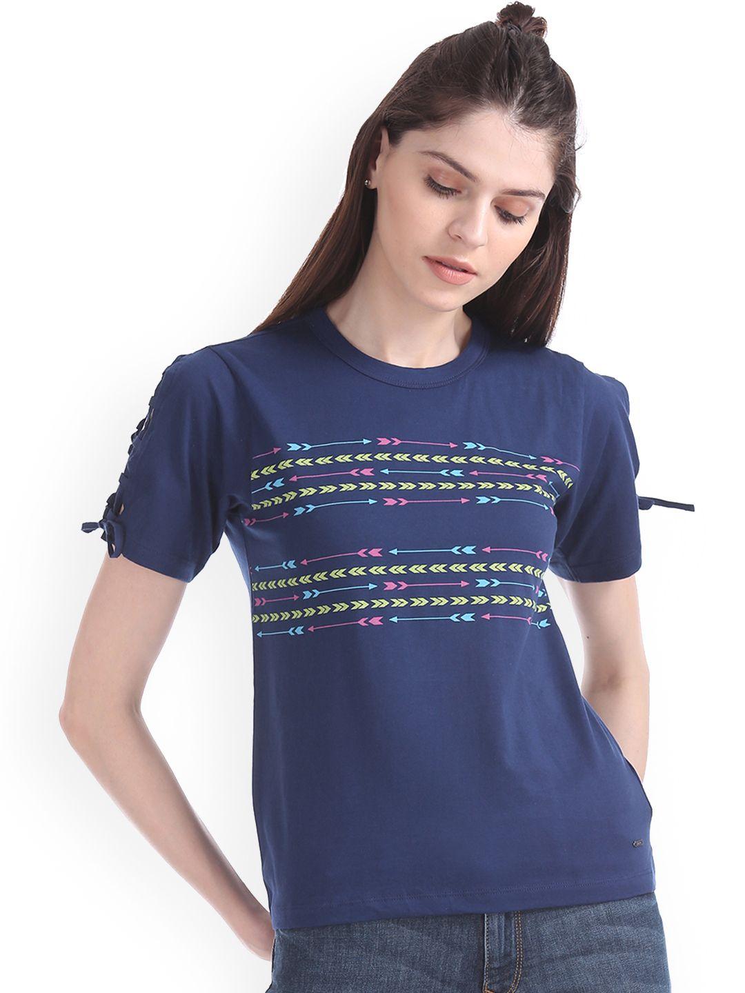 flying-machine-women-blue-printed-pure-cotton-top