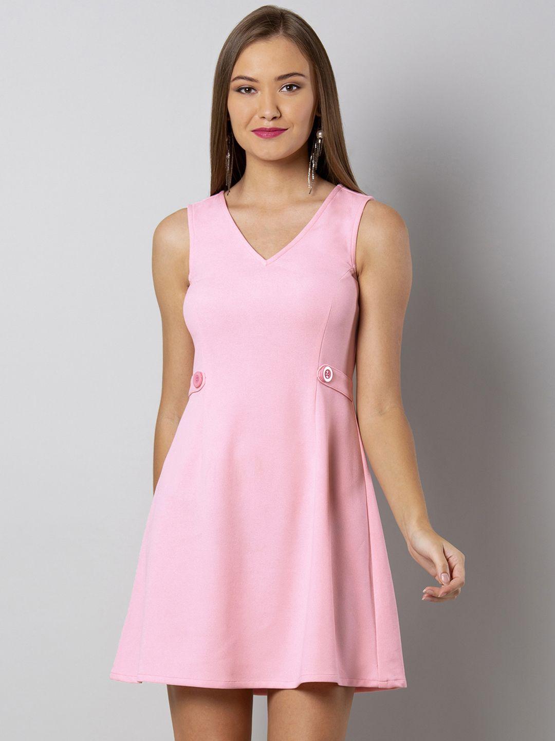 faballey-women-pink-solid-fit-and-flare-dress
