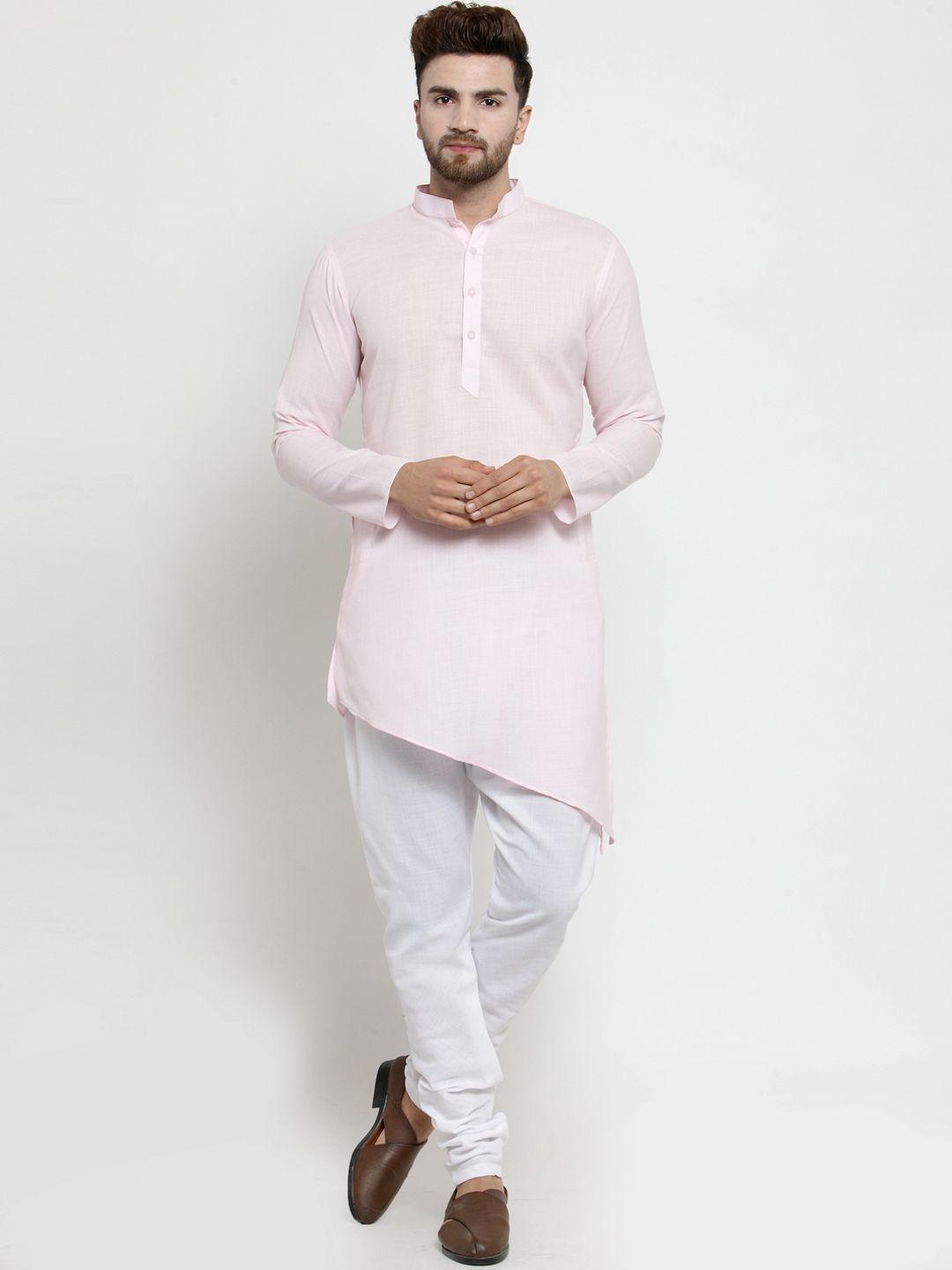 treemoda-men-pink-&-white-solid-linen-kurta-with-pyjamas