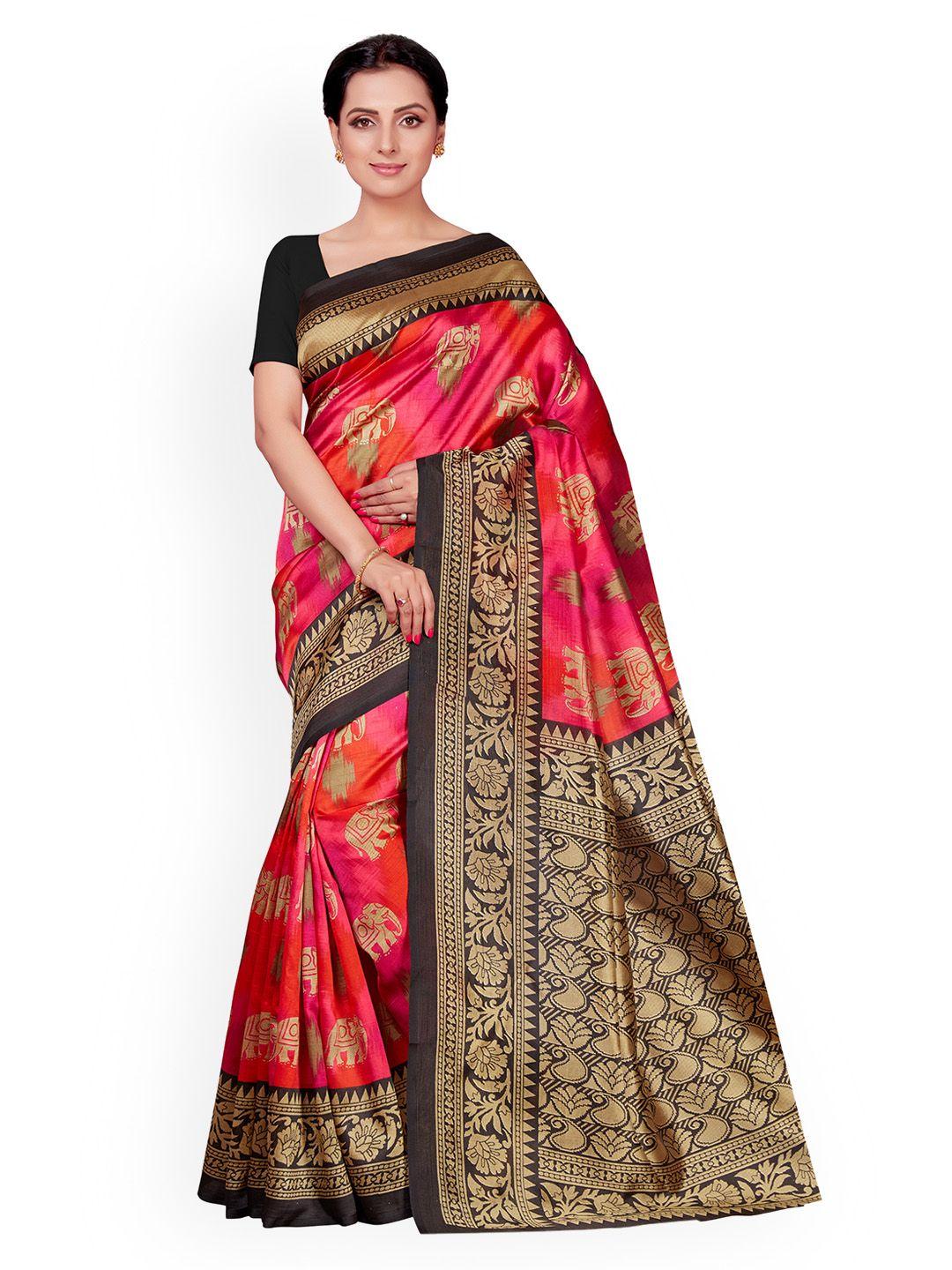 Ishin Red & Black Poly Silk Printed Saree