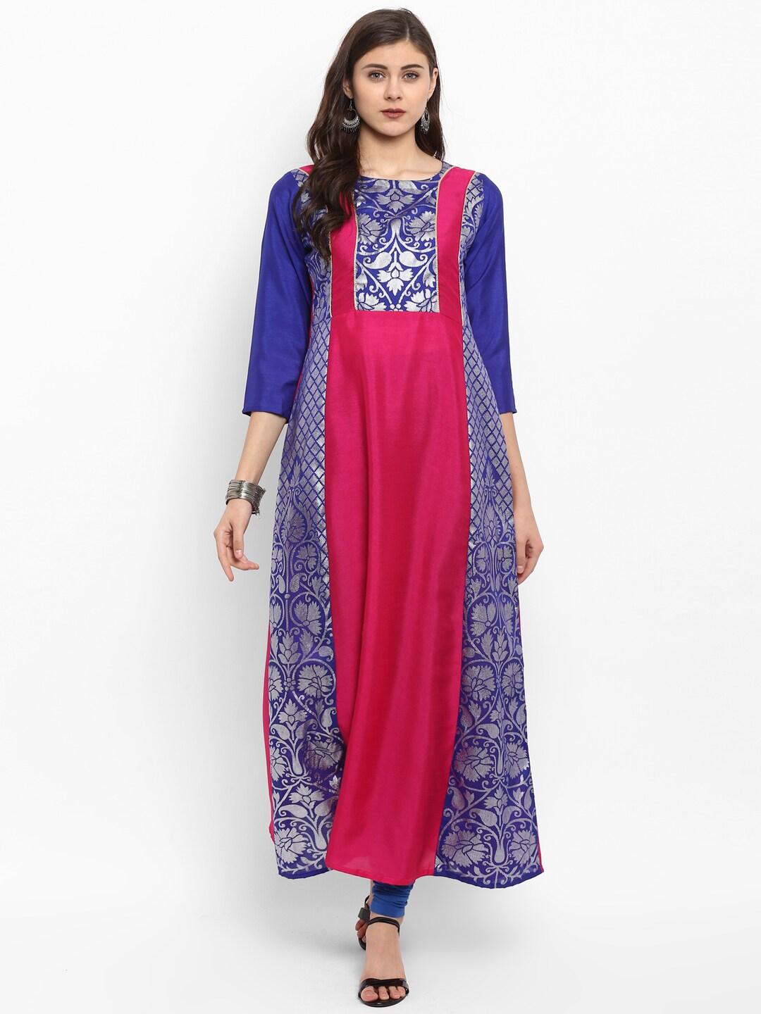 ahalyaa-women-pink-&-blue-printed-a-line-kurta