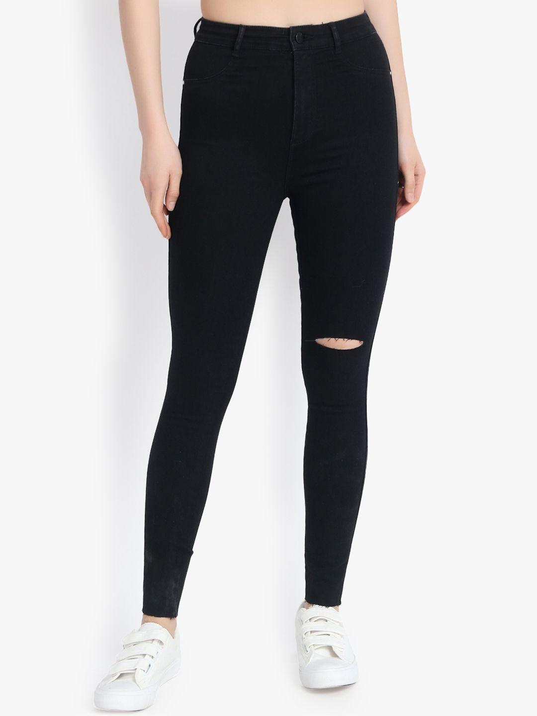 Kotty Women Black Skinny Fit High-Rise Slash Knee Jeans