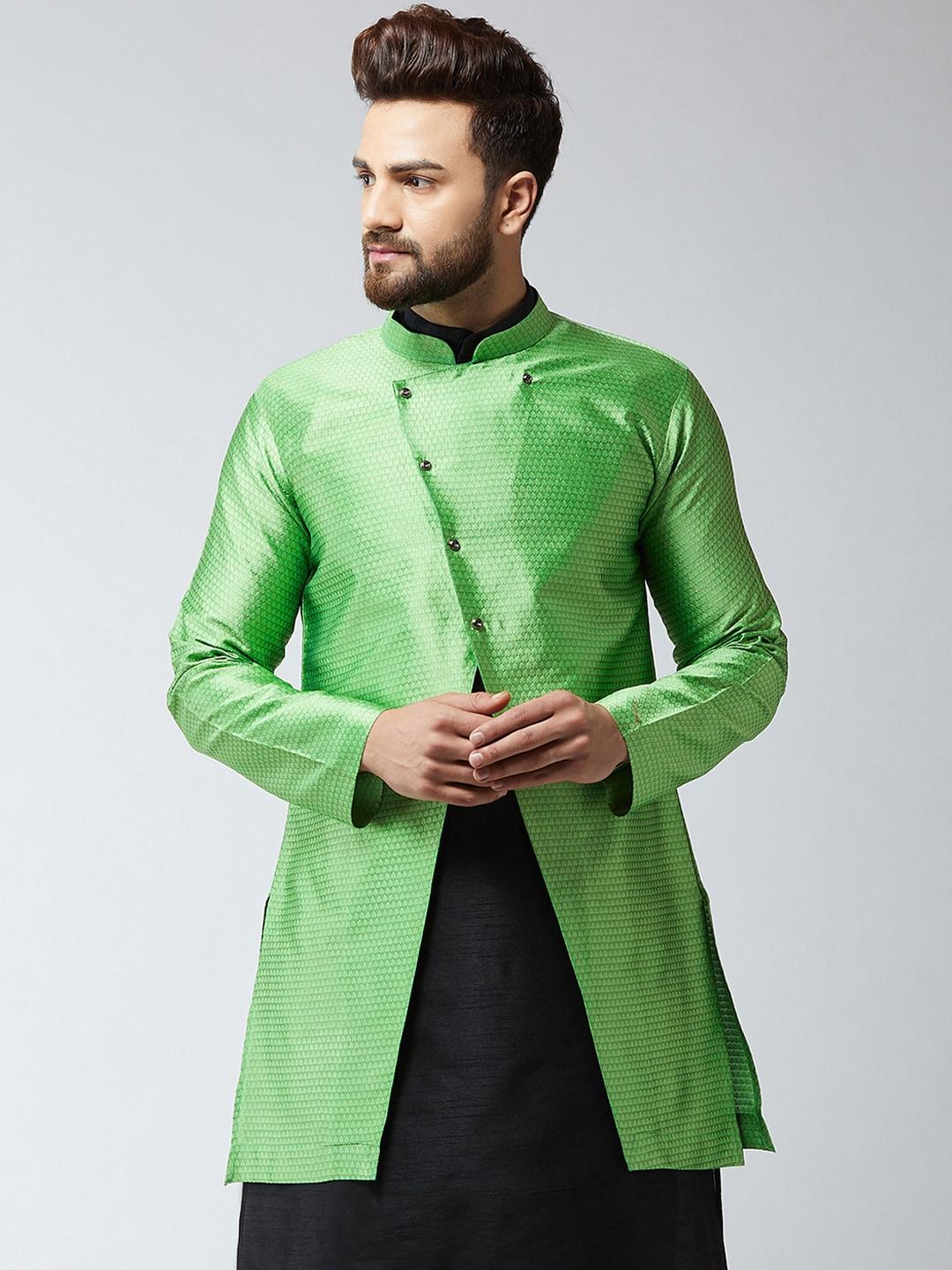 Sojanya Men Green Self Designed Sherwani Jacket