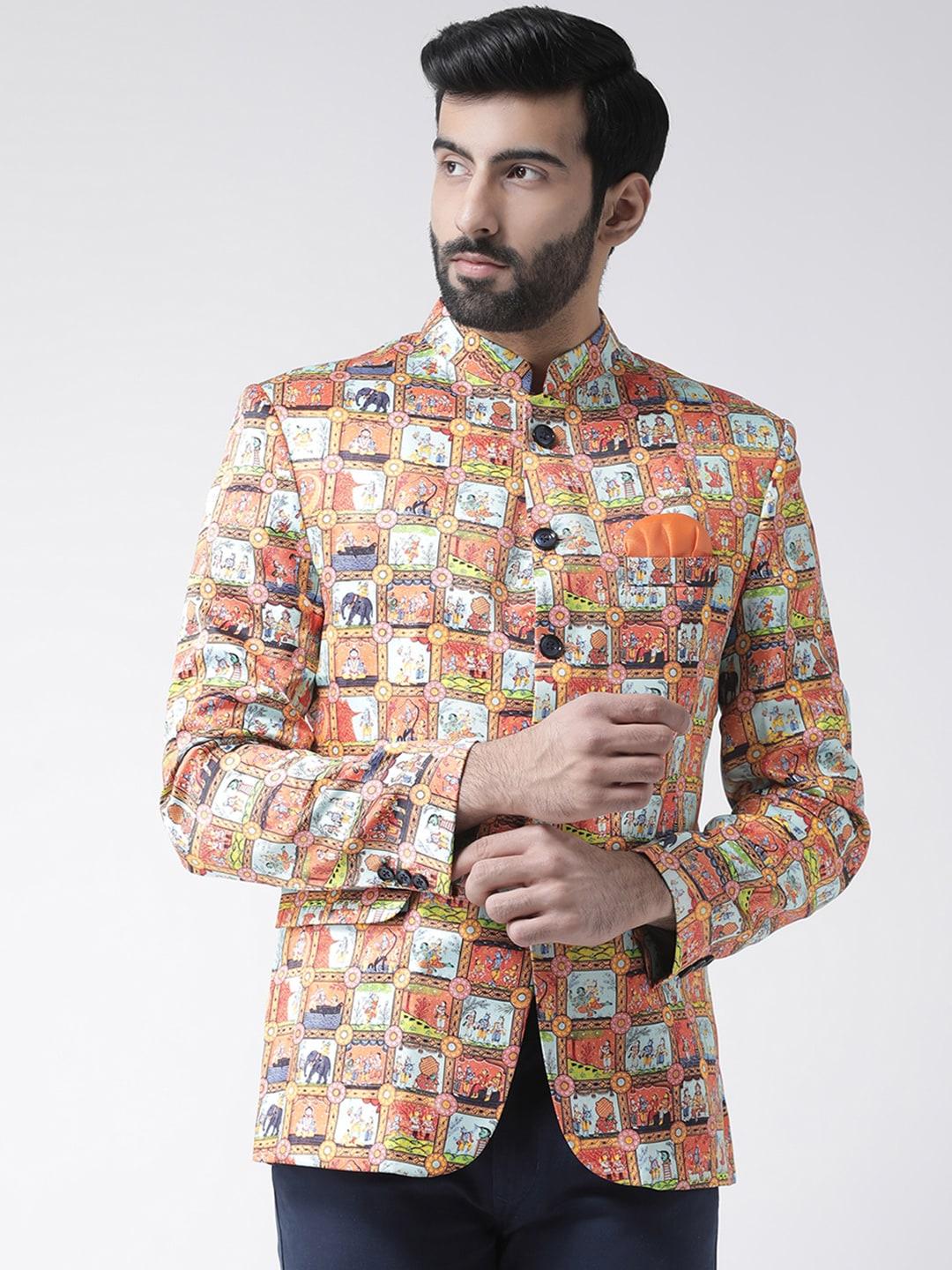Hangup Men Multicoloured Printed Regular-Fit Bandhgala Blazer