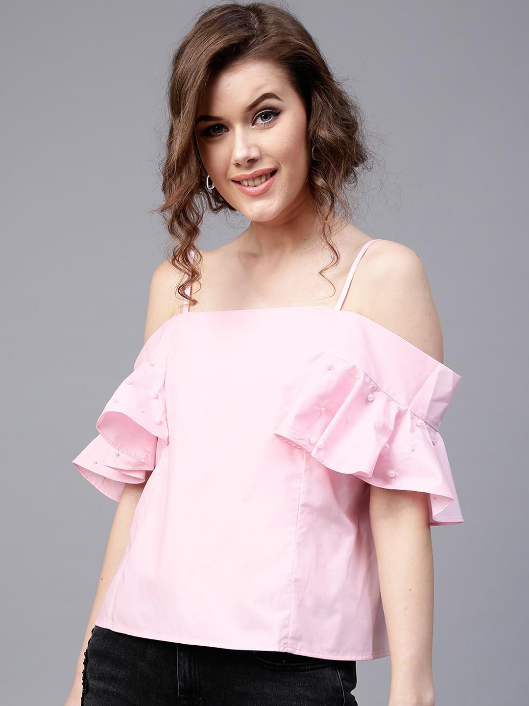 sassafras-women-pink-embellished-a-line-top