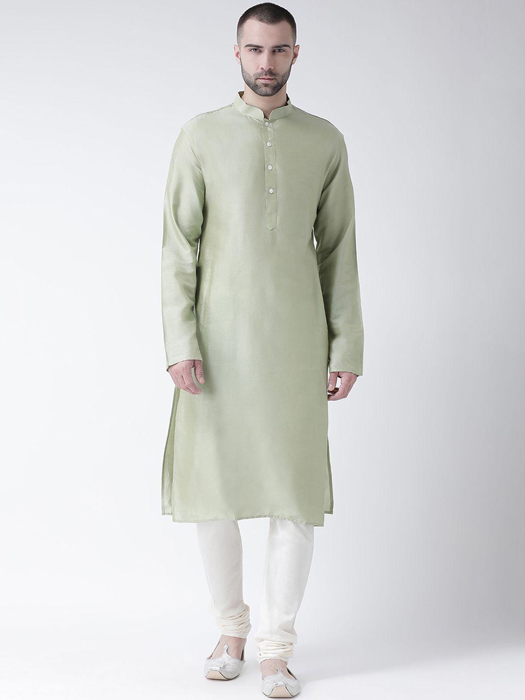 kisah-men-green-&-white-solid-kurta-with-churidar