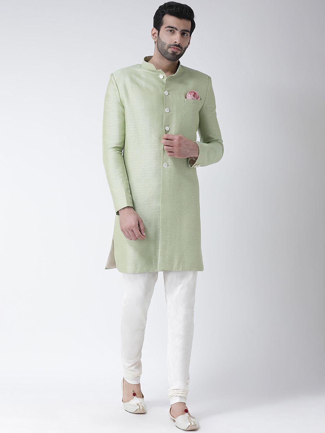 kisah-men-green-&-white-woven-design-sherwani
