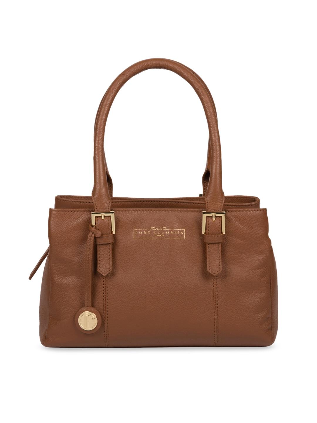 PURE LUXURIES LONDON Women Tan Brown Solid Genuine Leather Astley Handbag