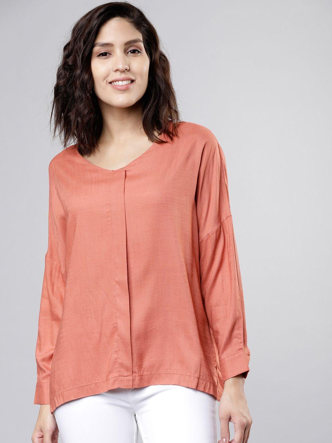 Tokyo Talkies Women Rose-Coloured Solid A-Line Top