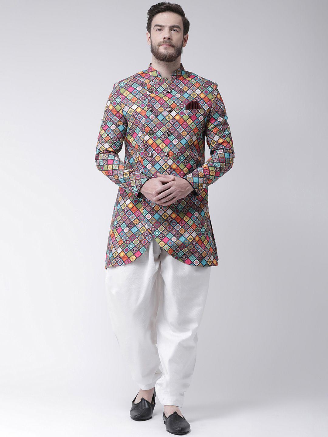 hangup-men-multicoloured-printed-sherwani-with-dhoti-pants