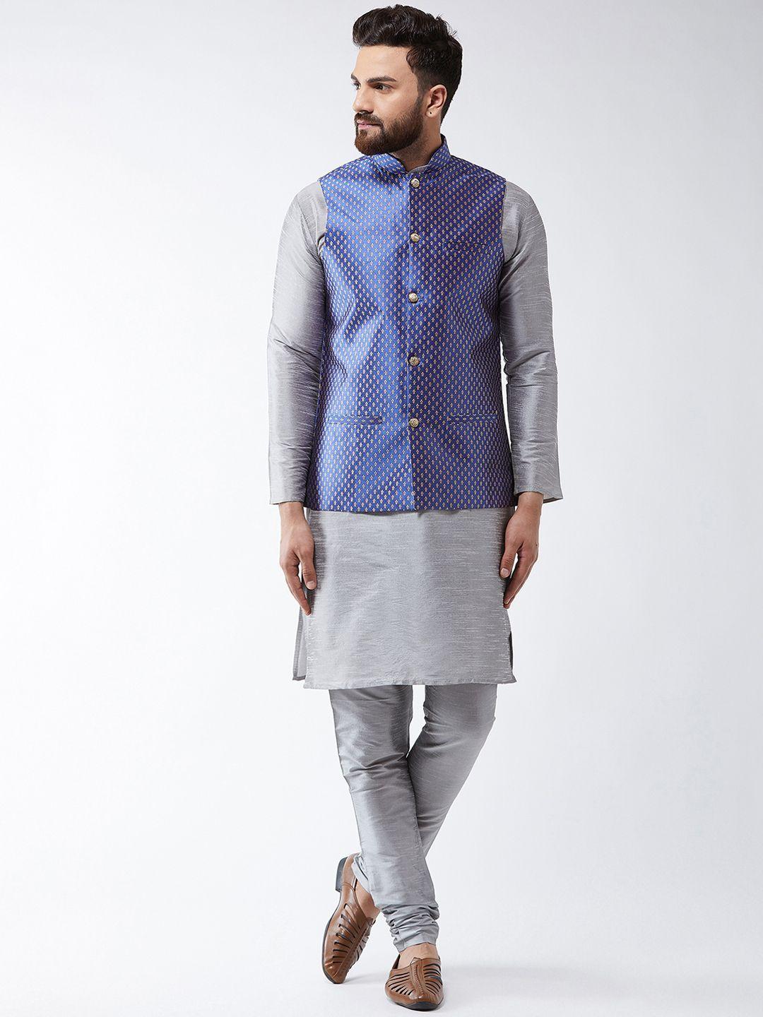 sojanya-men-grey-solid-kurta-set-&-nehru-jacket