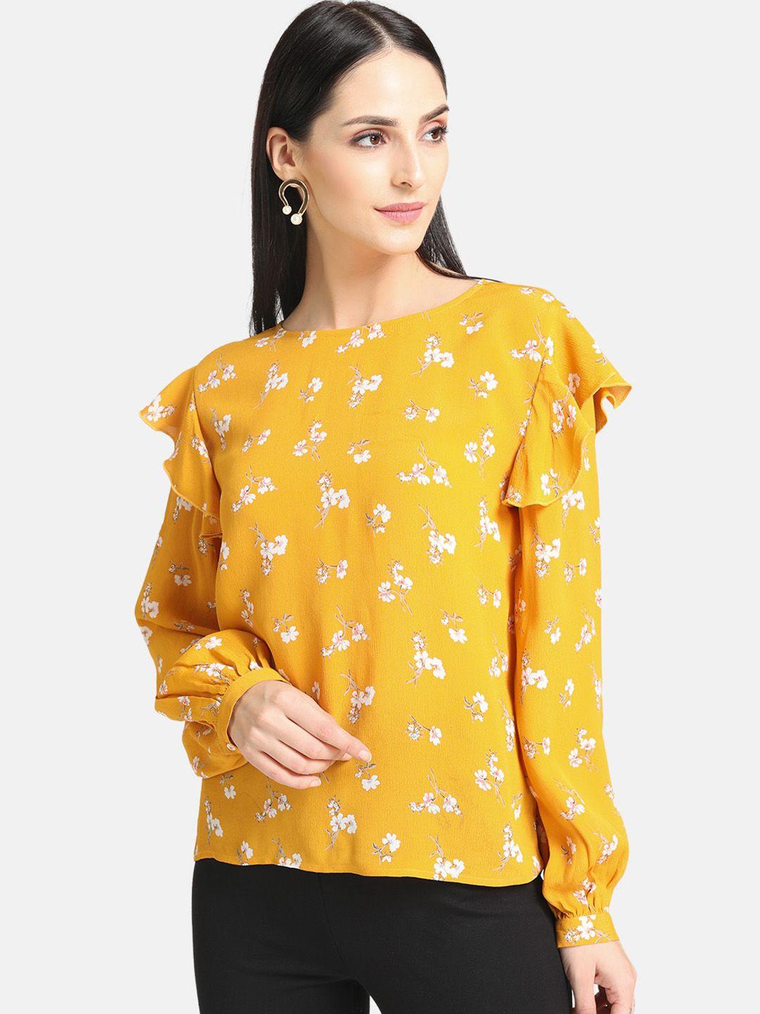 kazo-women-yellow-floral-print-top