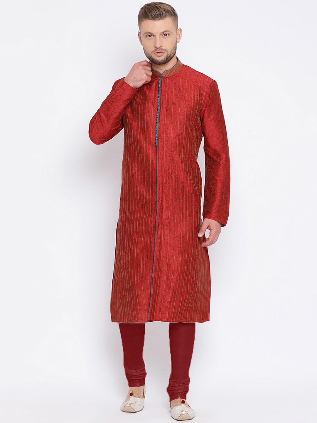 sanwara-men-maroon-woven-design-straight-kurta