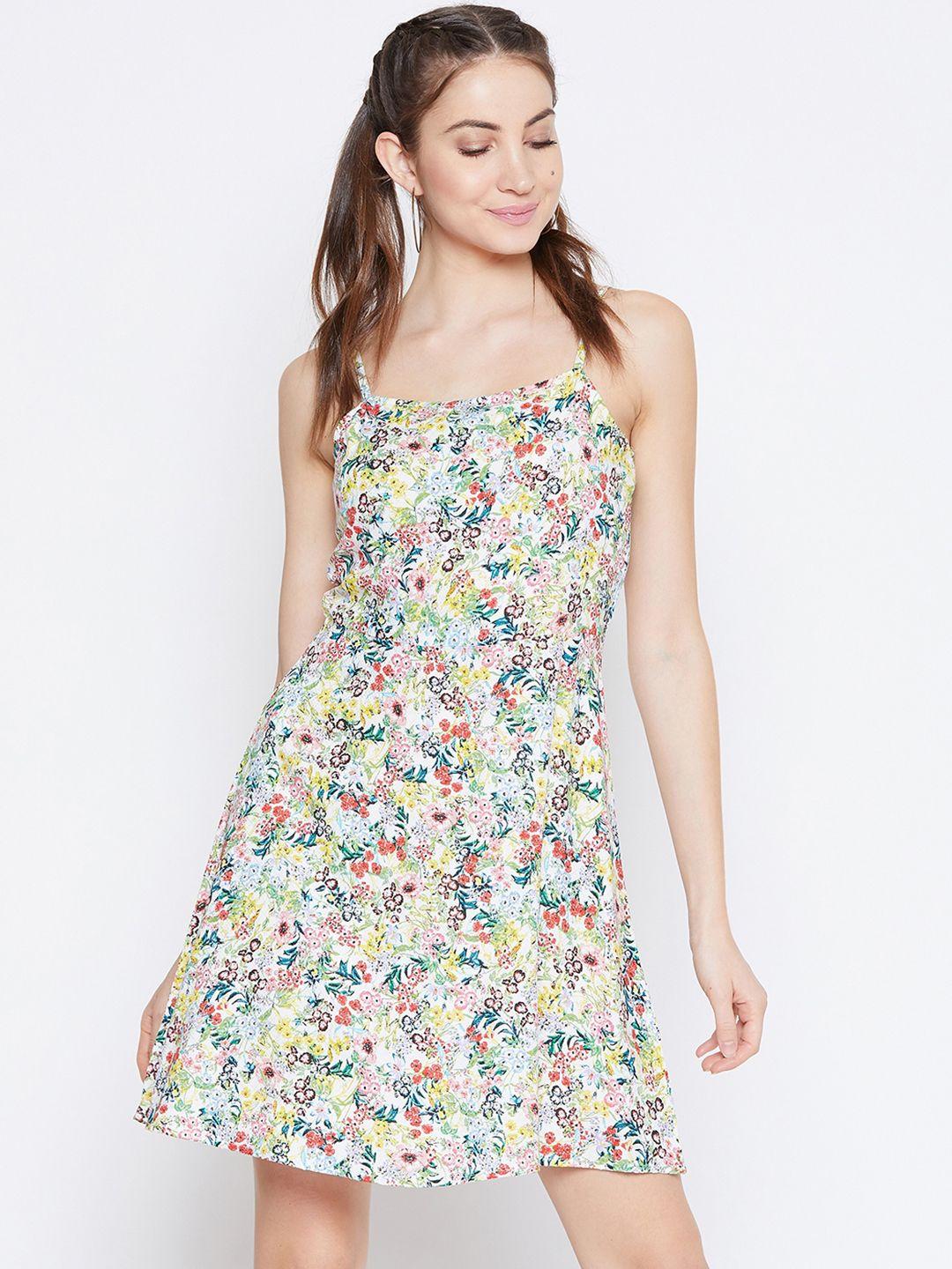 Berrylush Multicoloured Floral Printed Fit and Flare Dress