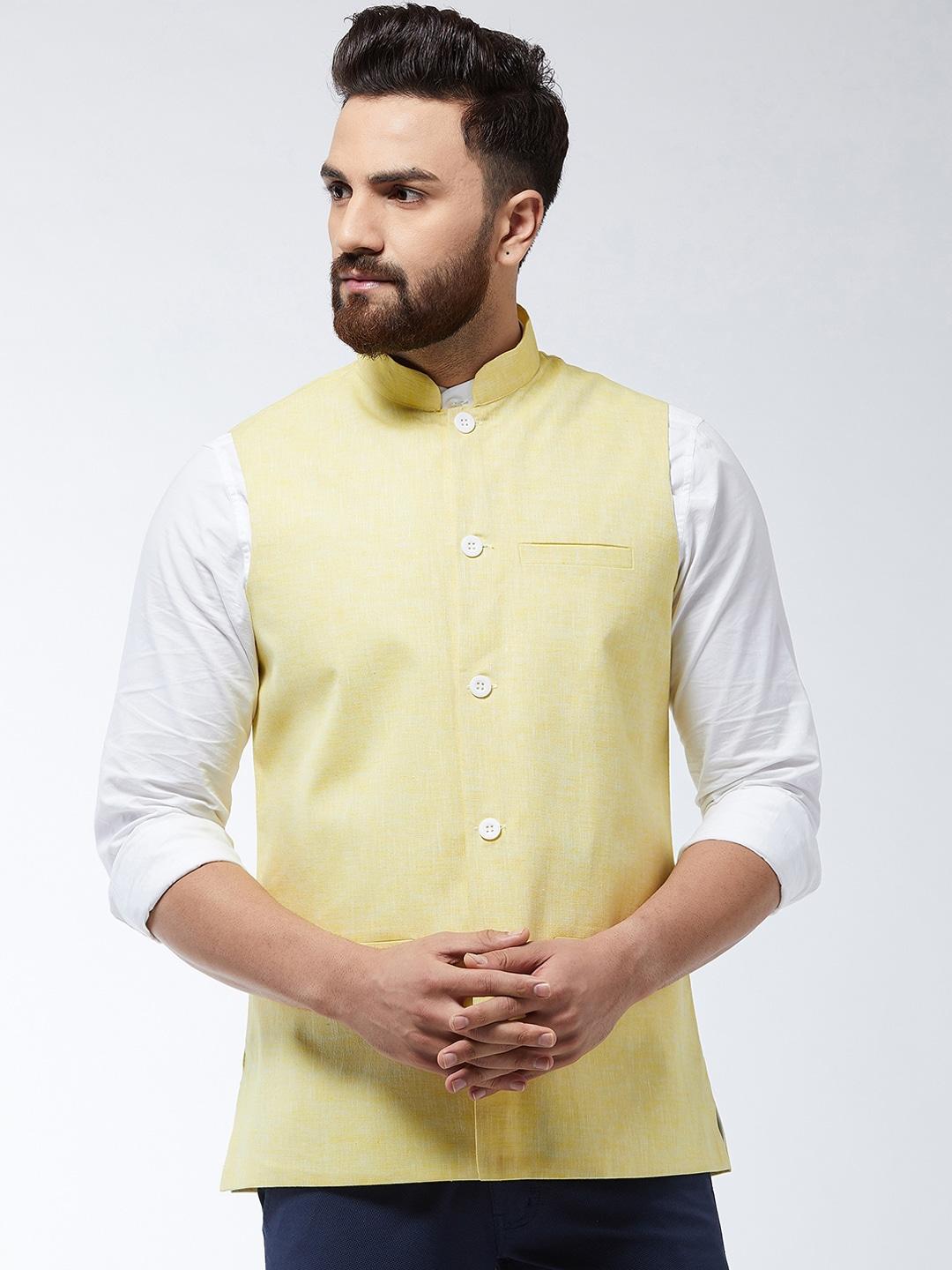 SOJANYA Men Yellow Solid Nehru Jacket