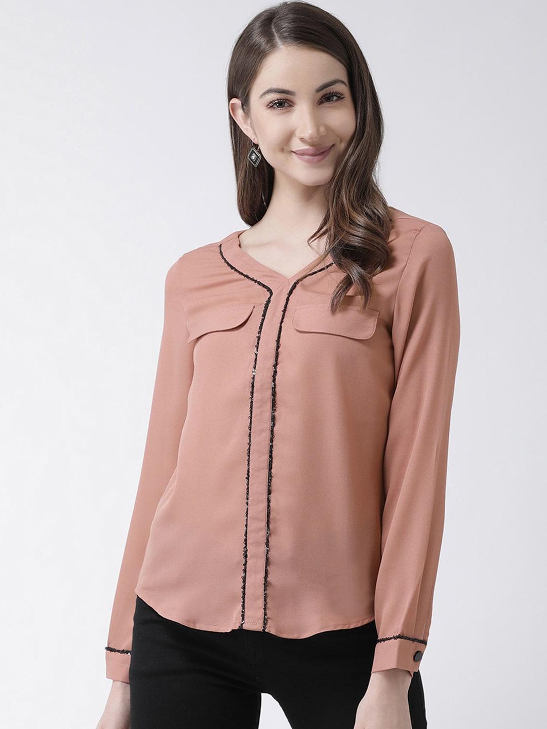 KASSUALLY Women Pink Regular Fit Solid Casual Shirt