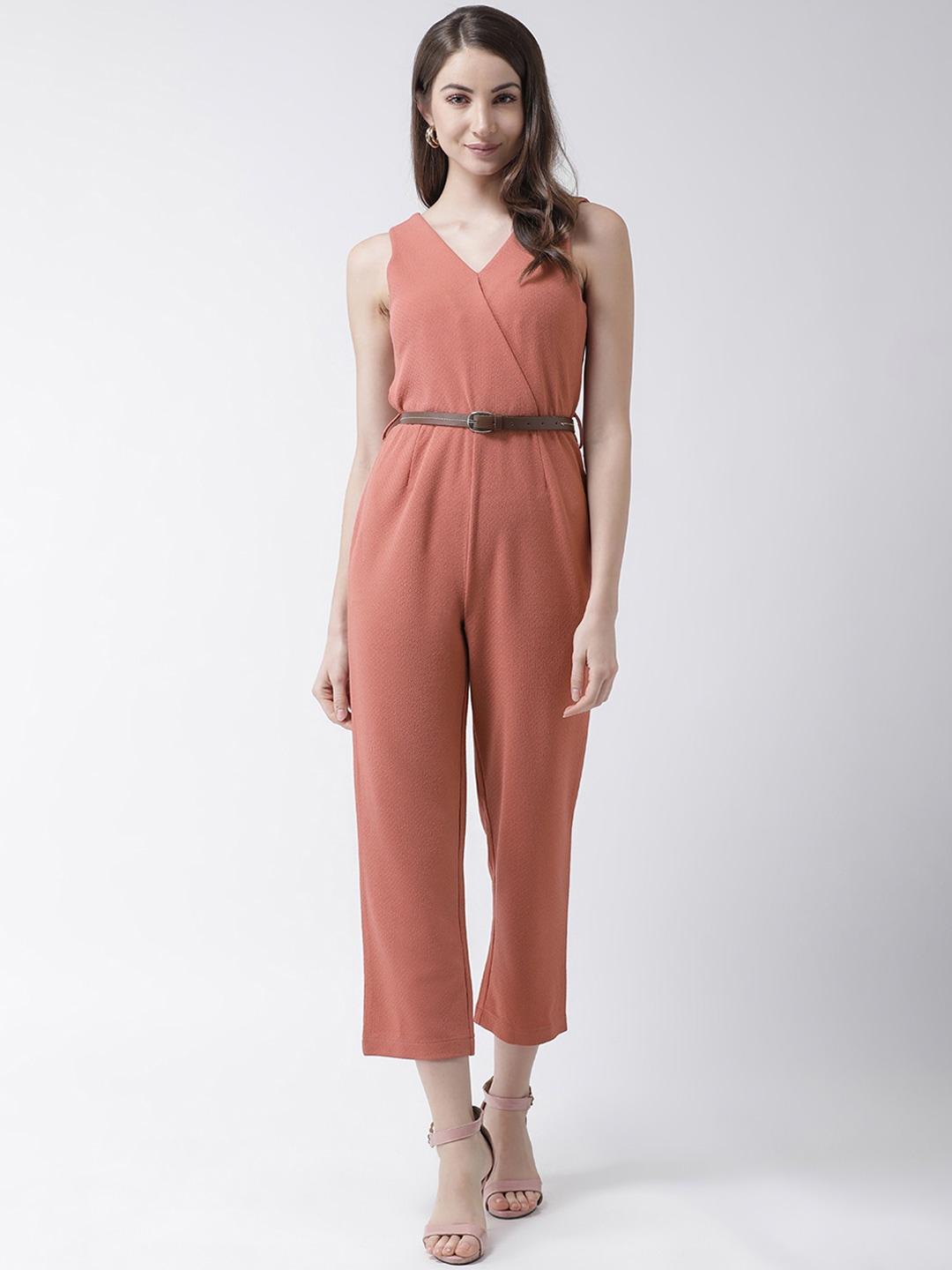 KASSUALLY Women Peach-Coloured Solid Wrap Basic Jumpsuit