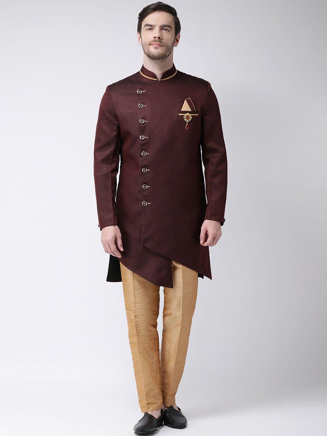 sg-rajasahab-men-maroon-&-gold-coloured-silk-solid-sherwani-set