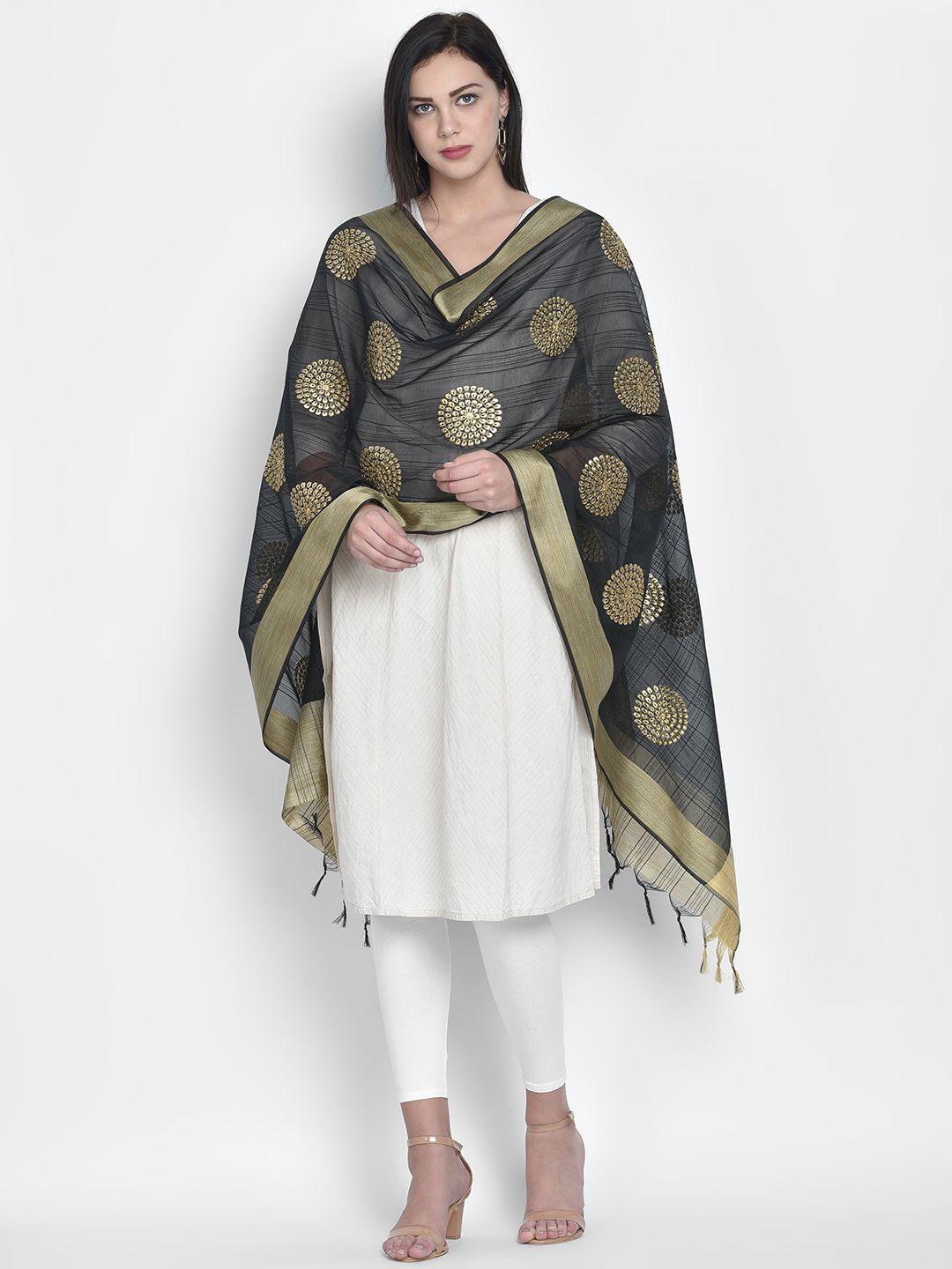 dupatta-bazaar-women-black-&-gold-toned-embroidered-dupatta