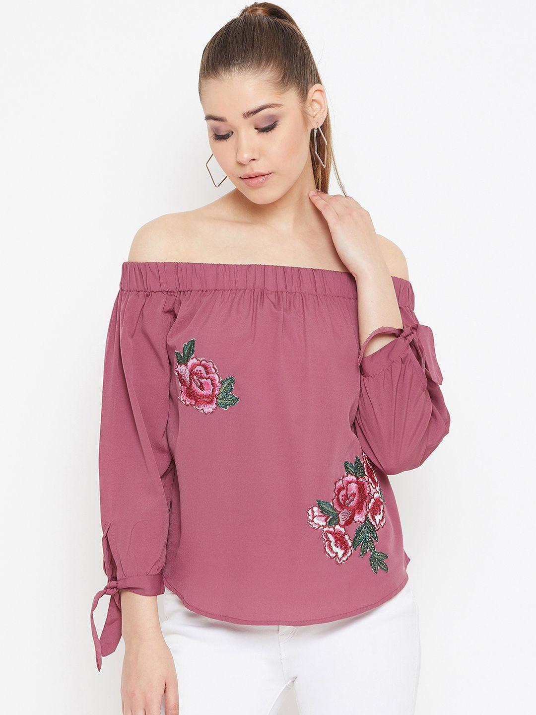 purys-women-pink-embroidered-bardot-top