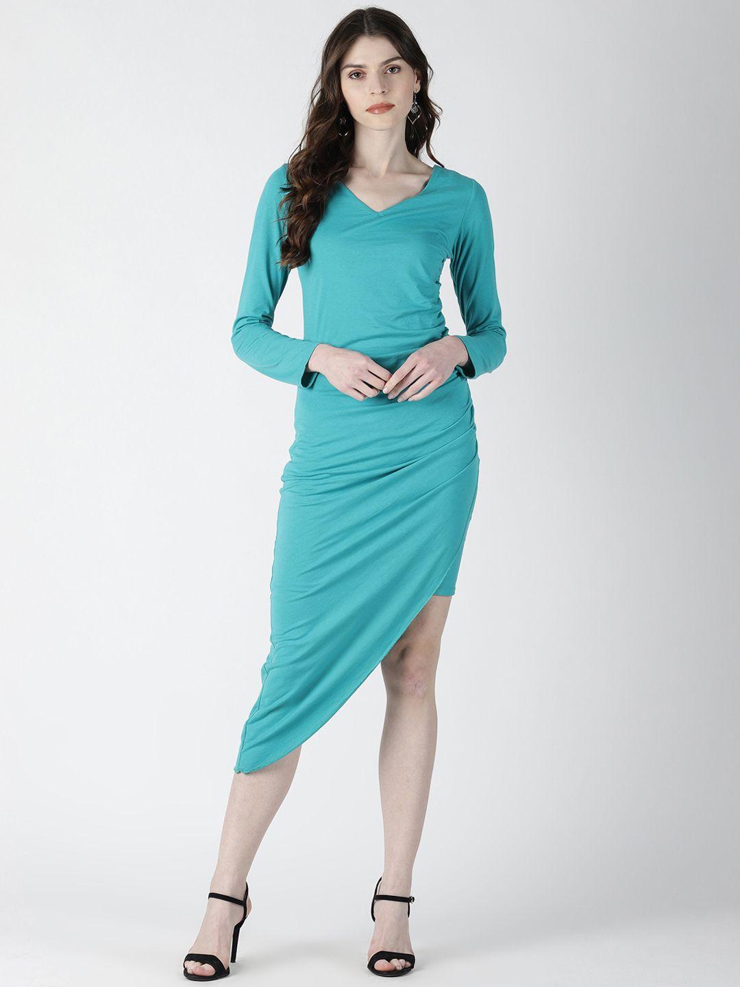 aara-women-sea-green-solid-sheath-asymmetric-dress