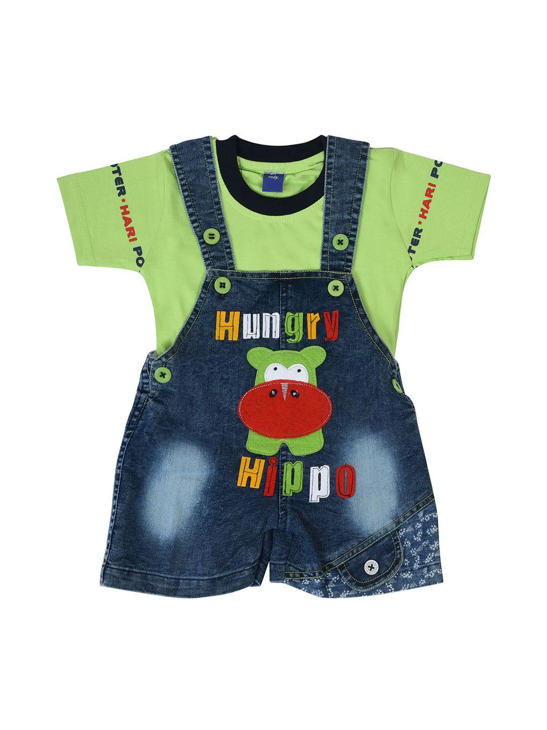 BORN WEAR Unisex Kids Green & Navy Blue Printed T-shirt with Shorts
