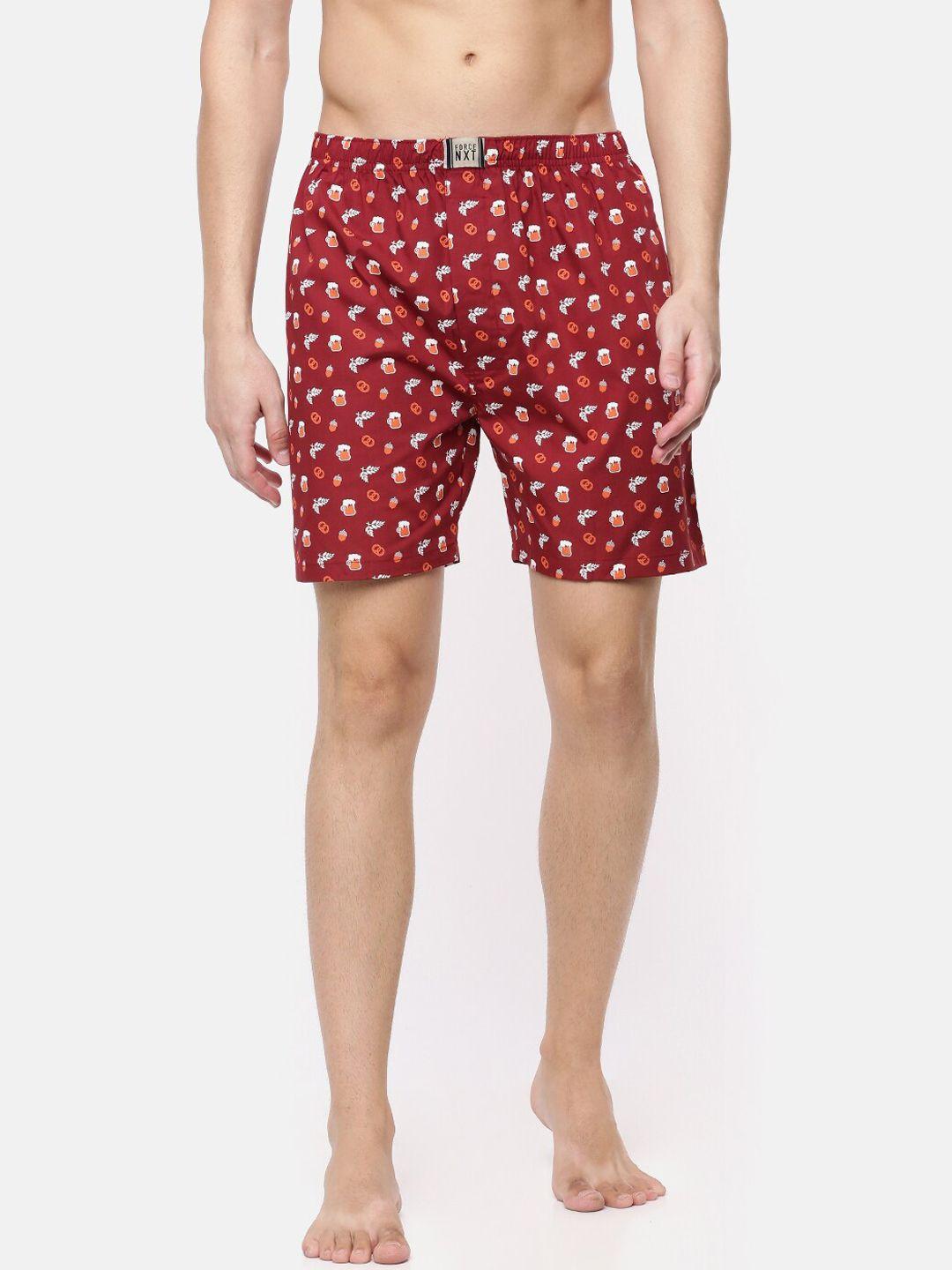 Force NXT Men Maroon Printed Pure Cotton Boxers