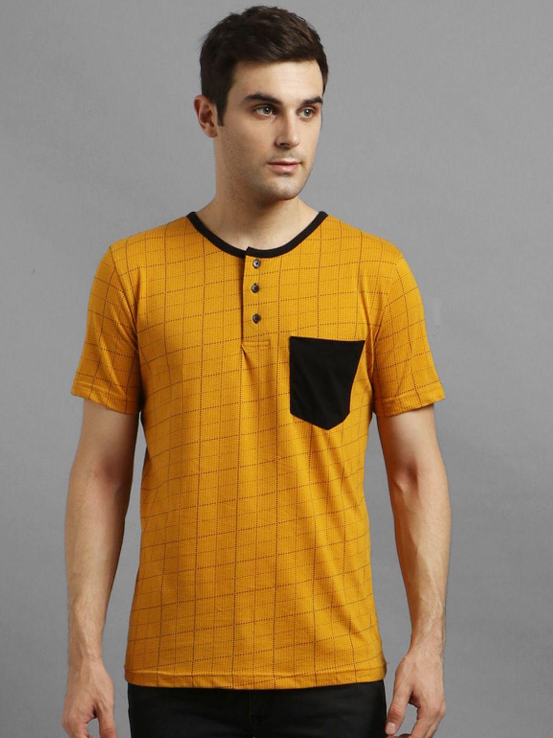 kotty-men-yellow-&-black-checked-henley-t-shirt