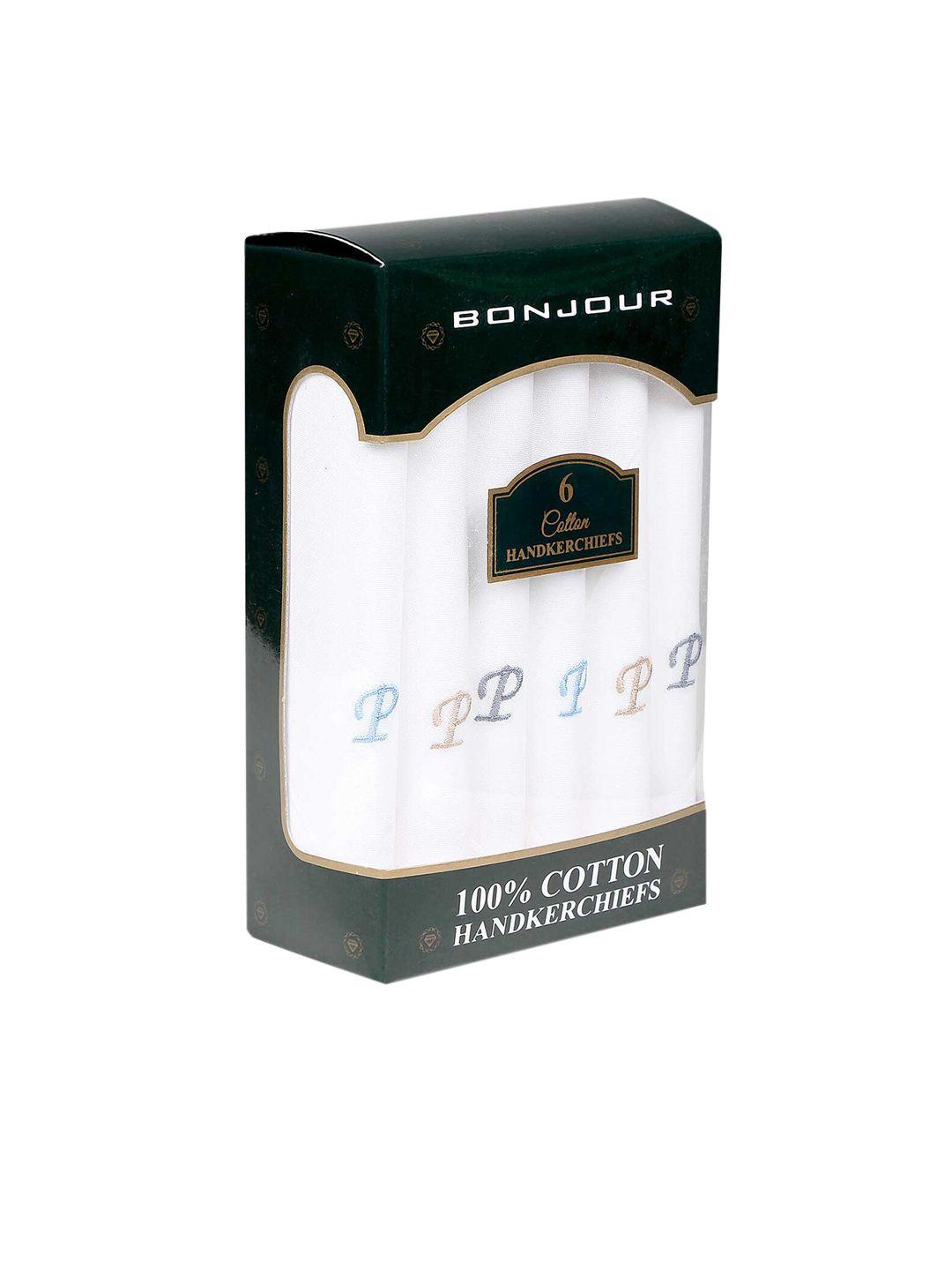 bonjour-men-white-pack-of-6-handkerchief-with-initials