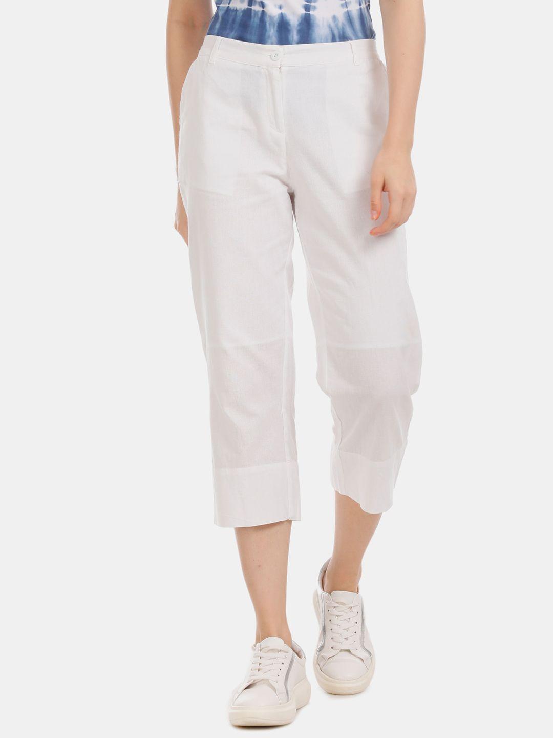 U.S. Polo Assn. Women White Regular Fit Solid Trousers