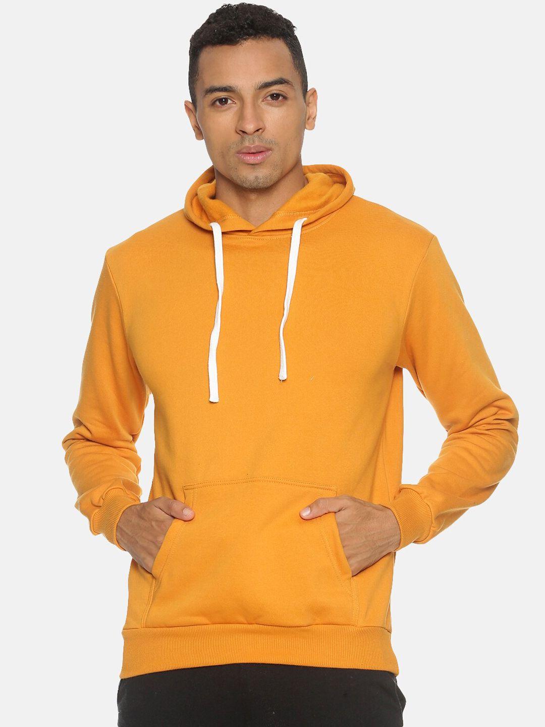 Campus Sutra Men Mustard Yellow Solid Hooded Sweatshirt