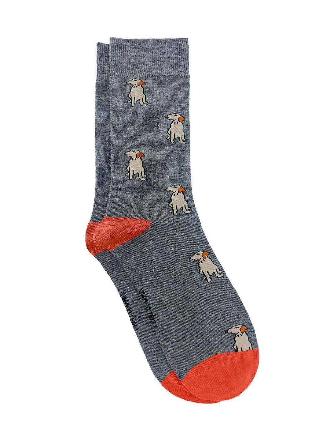 mint-&-oak-men-grey-melange-&-beige-patterned-calf-length-socks