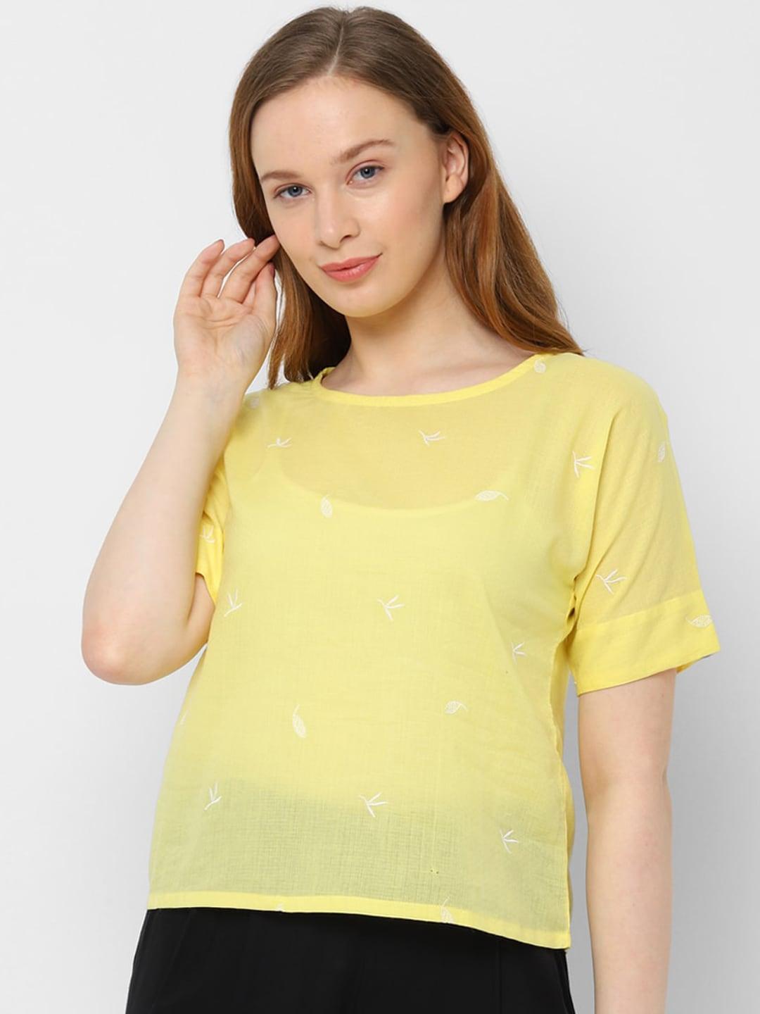 allen-solly-woman-women-yellow-embroidered-top