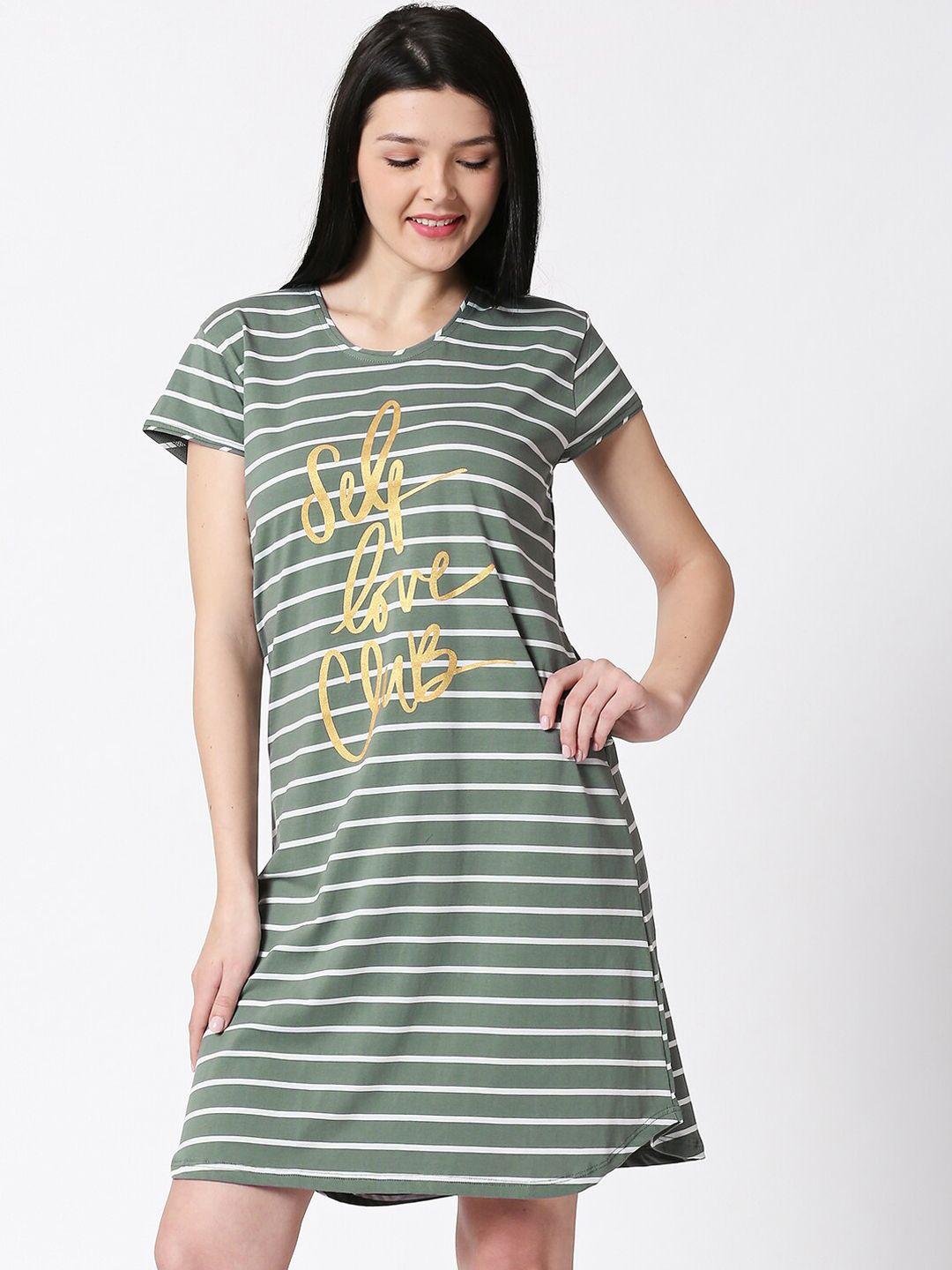 i-like-me-women-olive-green-&-white-striped-nightdress