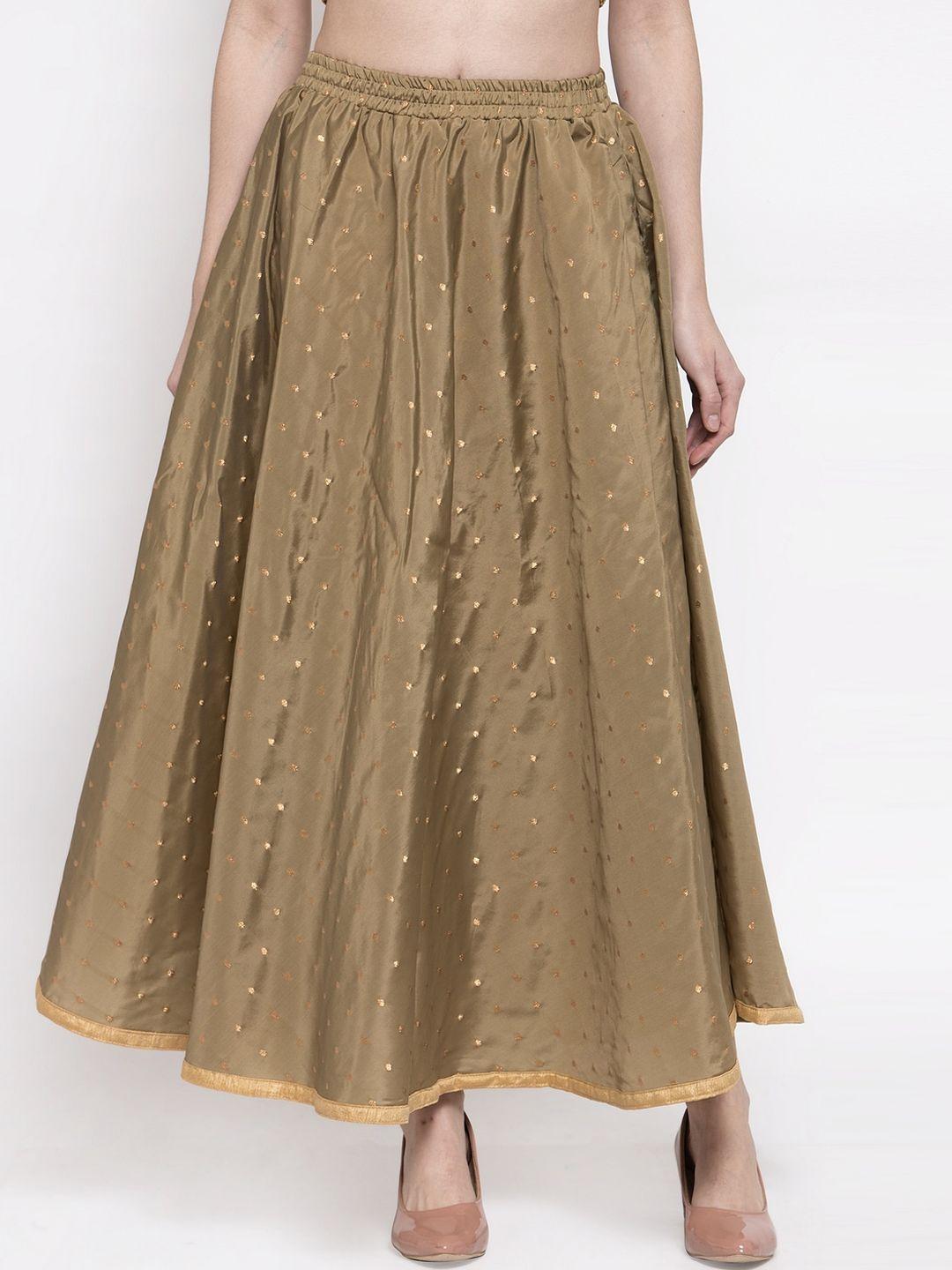 Women Gold Grey Self Designed A-Line Flared Skirt