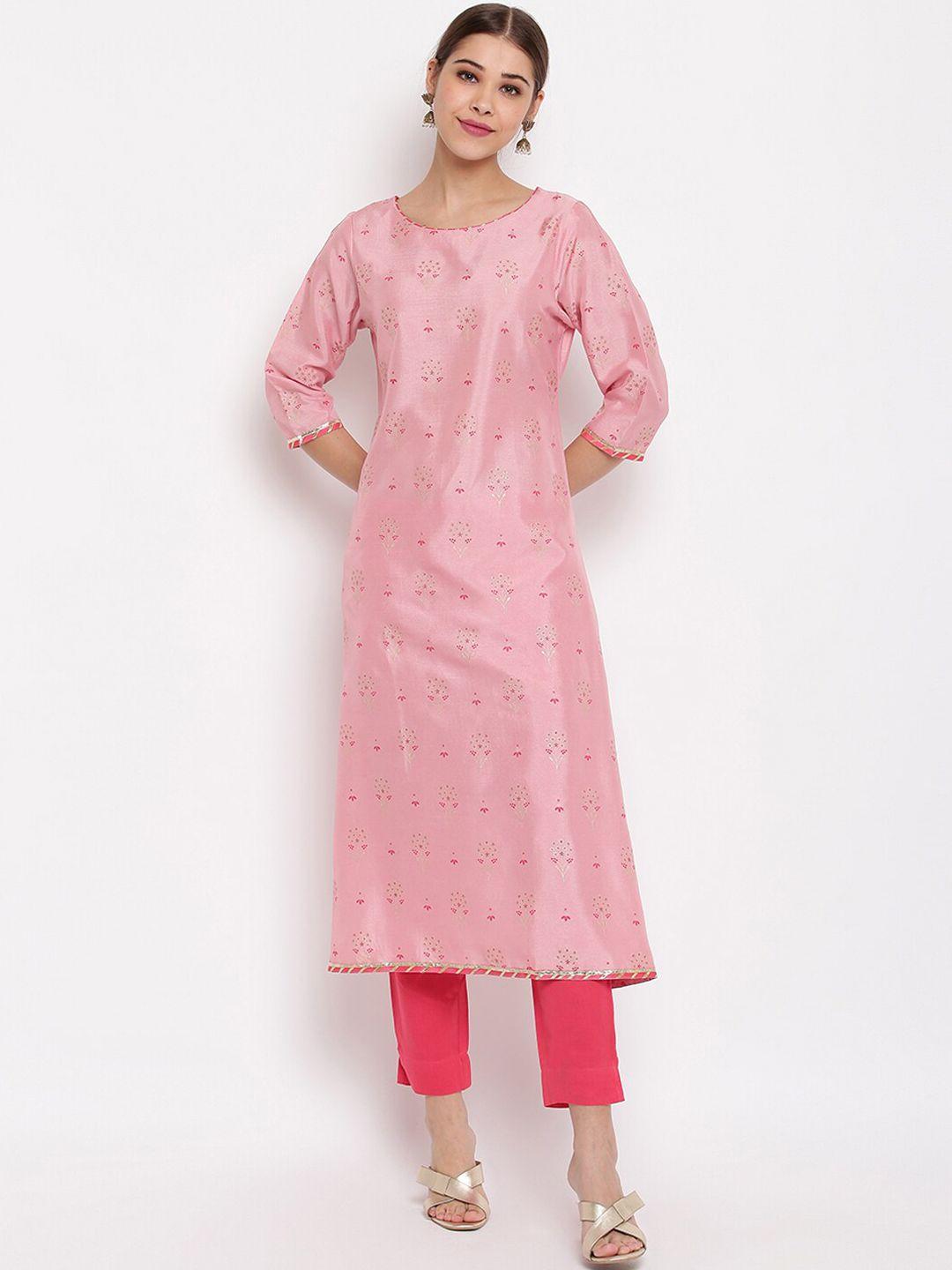janasya-women-pink-&-red-printed-a-line-kurta