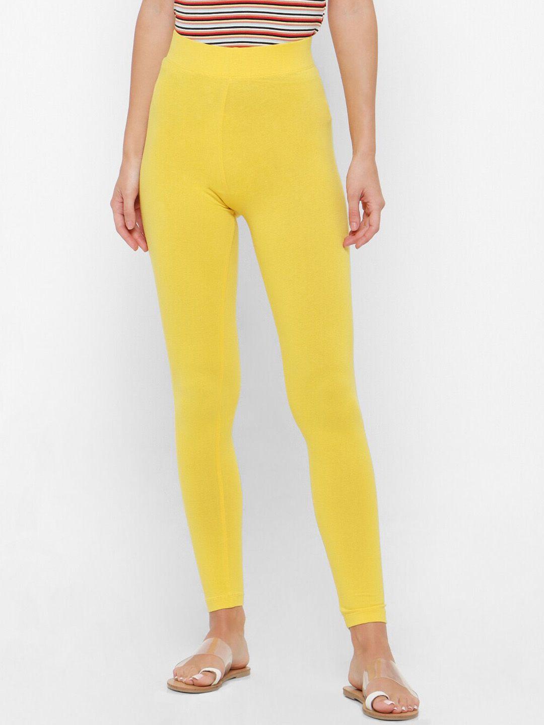 forever-21-women-yellow-solid-ankle-length-leggings
