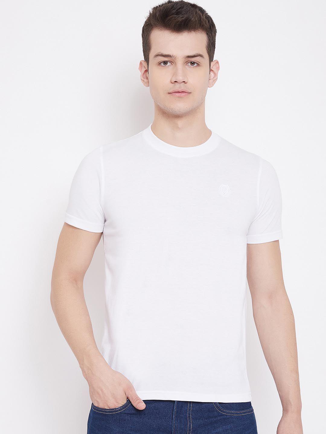 Adobe Men White Solid Round Neck T-shirt