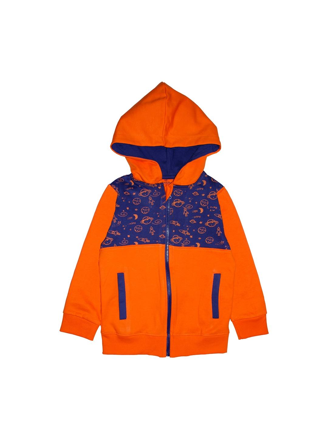 kiddopanti-boys-orange-&-navy-blue-printed-hooded-sweatshirt