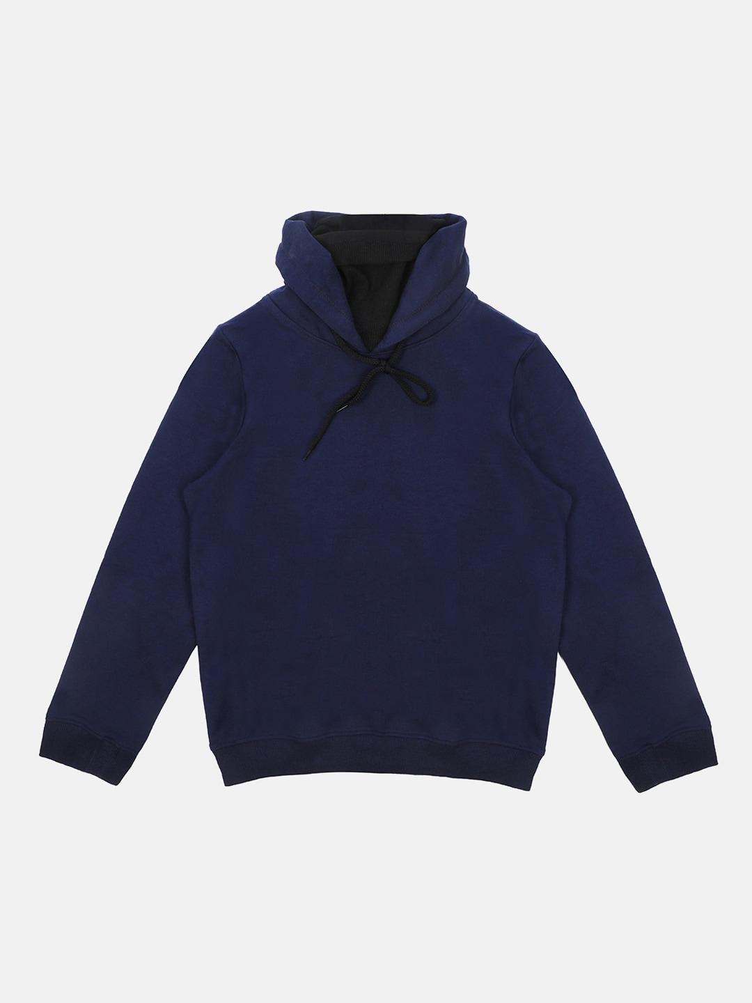 Wear Your Mind Boys Navy Blue Solid Hooded Sweatshirt With Attached Face Covering