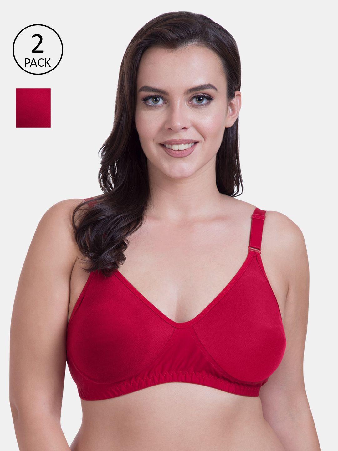 Rajnie Pack Of 2 Maroon Solid Non-Wired Non Padded Everyday Bras RJ-666-2PC-RD36B