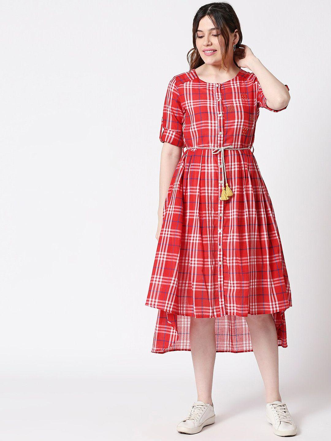 TERQUOIS Women Red Checked A-Line Dress