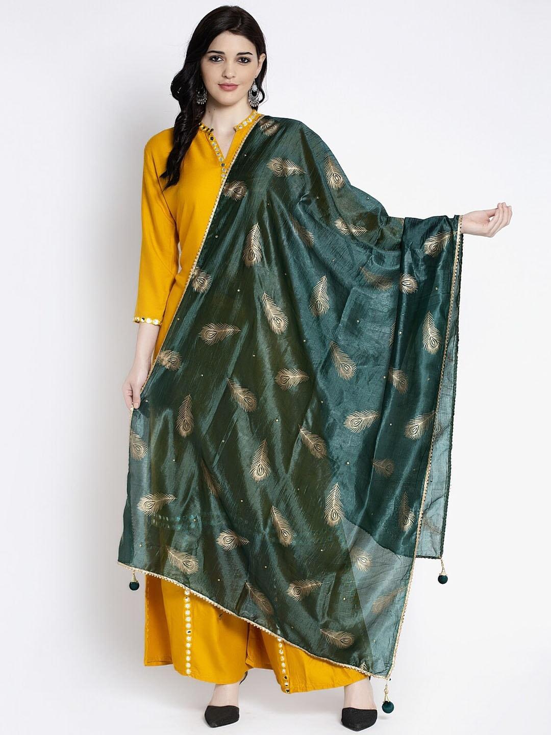 clora-creation-women-green-&-gold-coloured-printed-dupatta