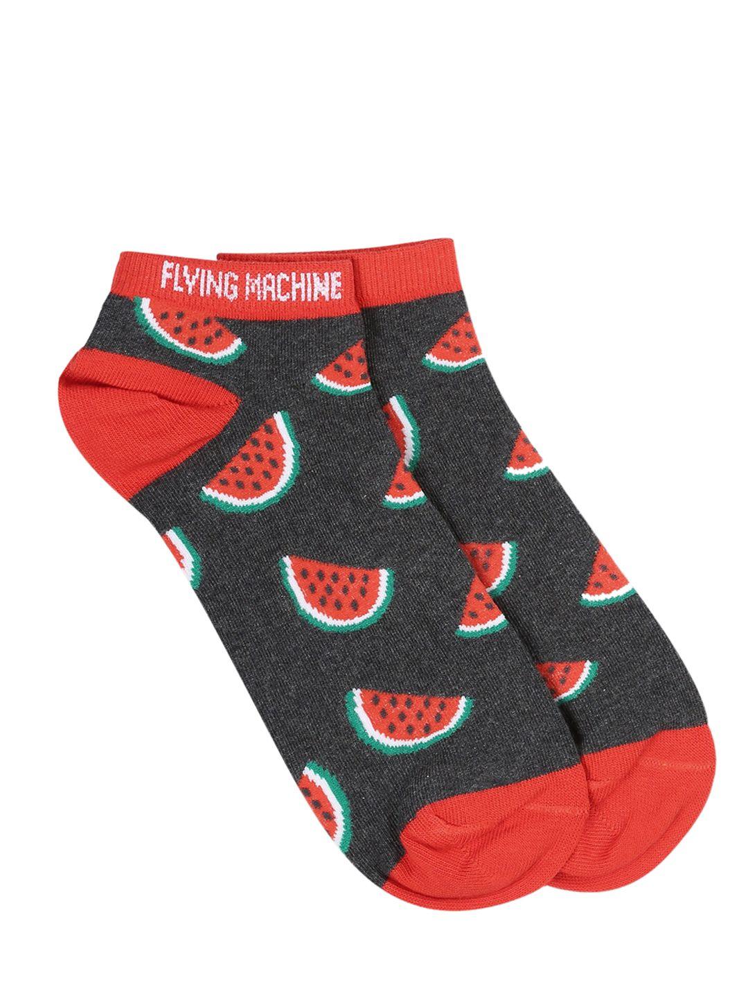 flying-machine-men-grey-&-red-patterned-ankle-length-socks