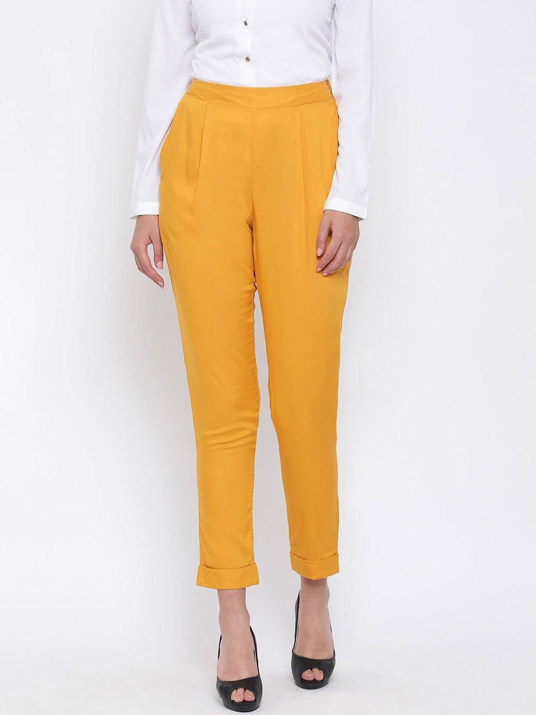 oxolloxo-women-yellow-regular-fit-solid-trousers